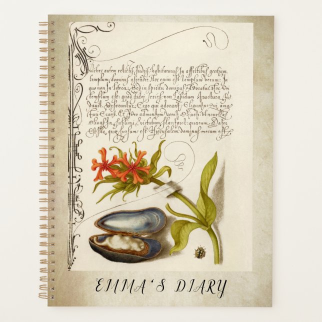 Agenda Texto de caligrafía antigua ilustracion botánico (Anverso)