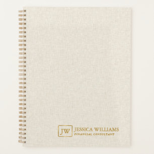 Agenda Textura Beige-Linen Típografía de oro personalizad