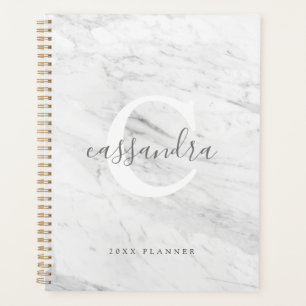 Agenda Textura clásica elegante de mármol blanco monogram
