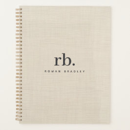 Agenda Textura de crema de lino beige Monograma simple el