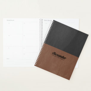 Agenda Textura de cuero negro y marrón de pantalla dividi