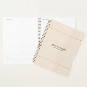 Agenda Textura de lino beige marco oro simple