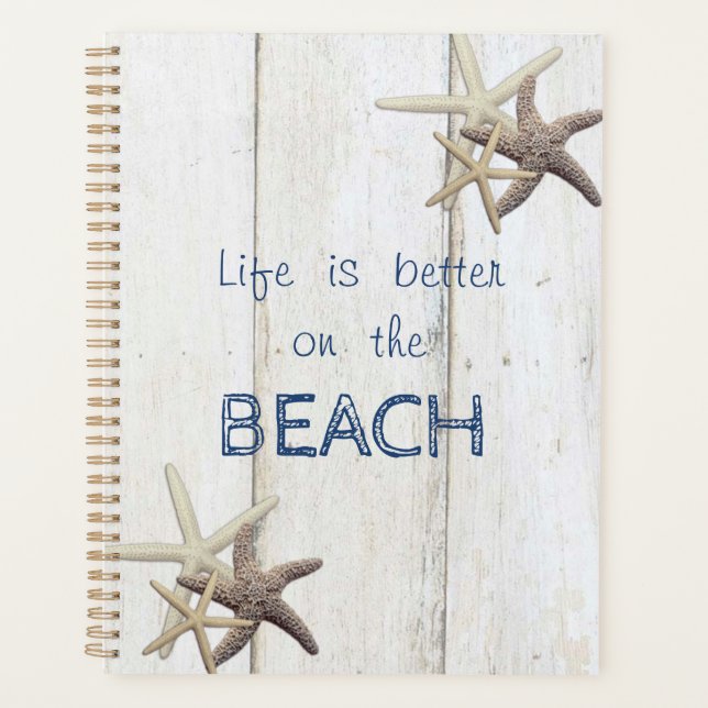 Agenda Textura De Madera Adorable, Starfish, Beach (Anverso)