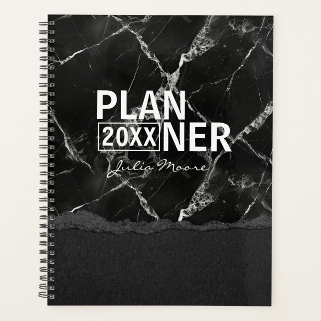 Agenda Textura de mármol negro personalizada (Anverso)