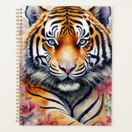 Agenda Tigre de acuarela con pintura floral