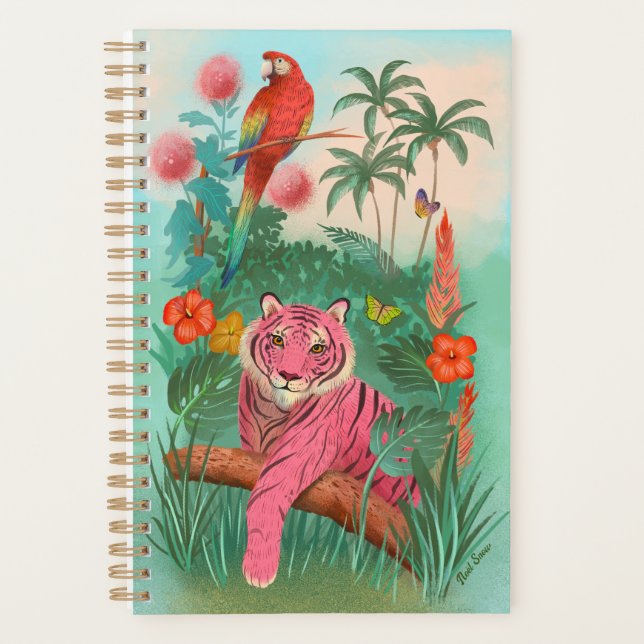 Agenda Tigre rosa y jungla tropical de loro (Anverso)