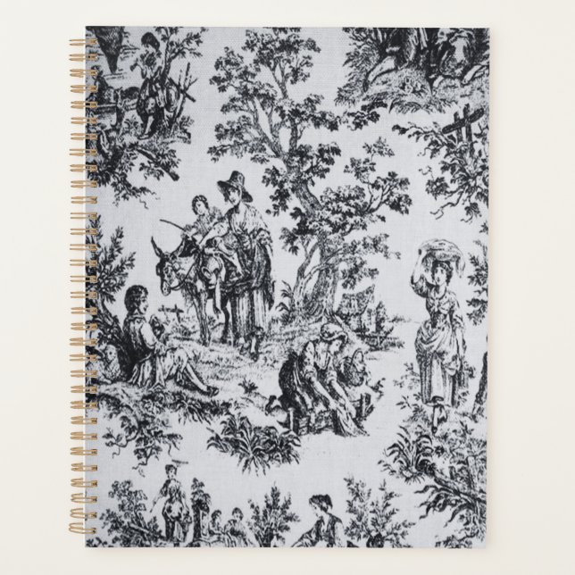 Agenda Tile de jouy negro y blanco elegante (Anverso)