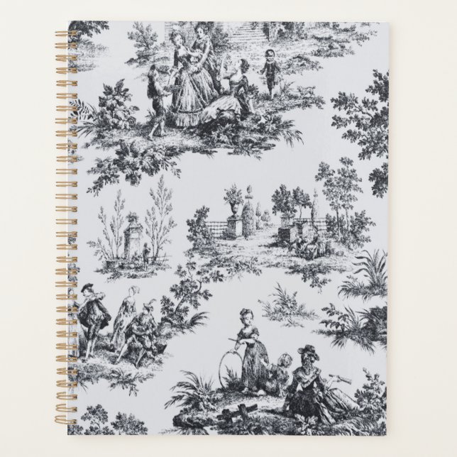 Agenda Tile de jouy negro y blanco elegante (Anverso)