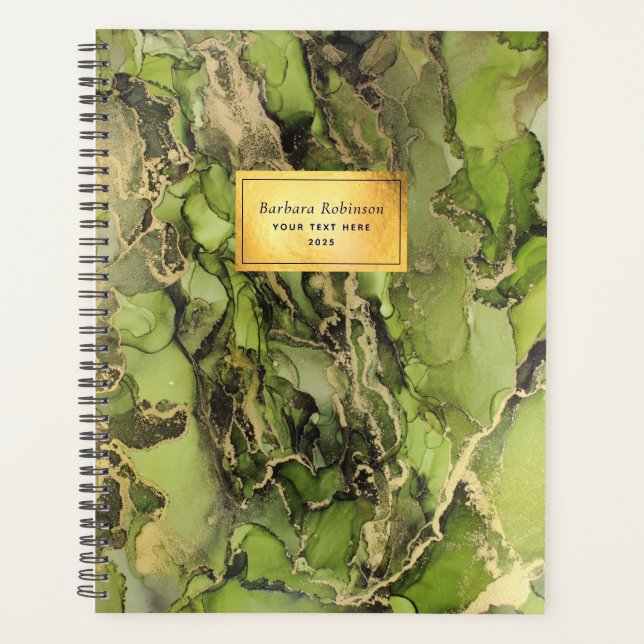Agenda Tinta abstracta de oro negro verde etéreo (Anverso)