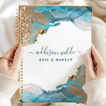 Agenda Tinta De Color De Agua Líquida De Arte Moderno Azu<br><div class="desc">Disfrute de la elegancia del arte moderno con este diseño de tinta de color azul y dorado líquido. Perfecto para mujeres de negocios, estilistas y maquilladores, este planificador ofrece una mezcla de sofisticación y funcionalidad. Las únicas obras de arte en tinta color agua le dan un toque lujoso a su...</div>