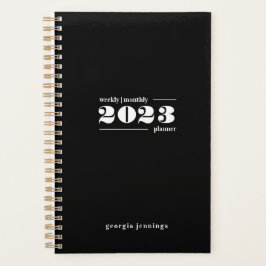 Agenda Tipografía Negra Blanca Chic Semanal Mensual