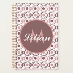 Agenda Tono terroso rosa circular retro monogramado