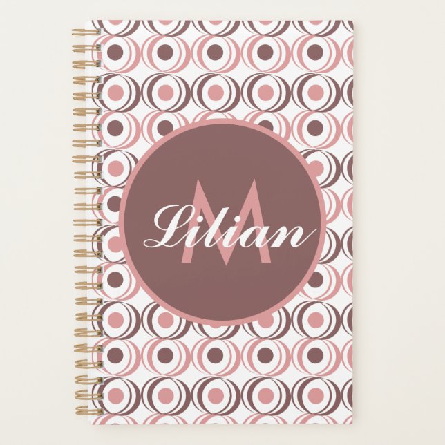 Agenda Tono terroso rosa circular retro monogramado       (Anverso)