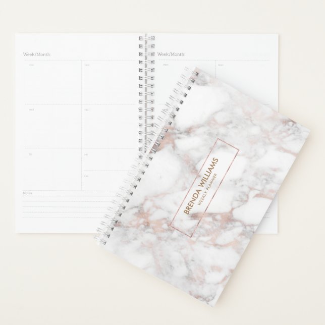 Agenda Tonos blancos y Rosas de oro Faux Marble (Demostración)