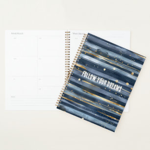 Agenda Tonos de azul rayas de oro puntos sueños