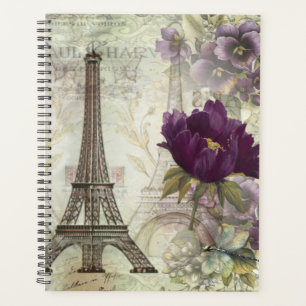 Agenda Torre Eiffel de época y flores moradas