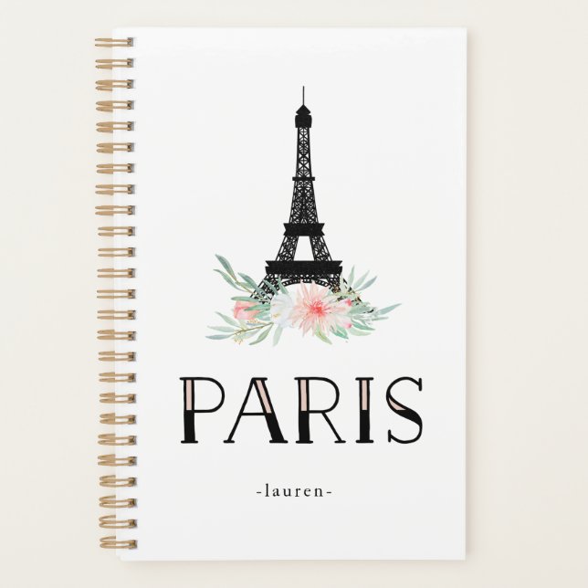 Agenda Torre Eiffel de moda y flores rosas Rubor | París (Anverso)
