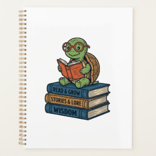 Agenda Tortuga linda leyendo en libros Vector vintage_1