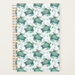 Agenda tortuga marina acuarela verde azul patrón animal