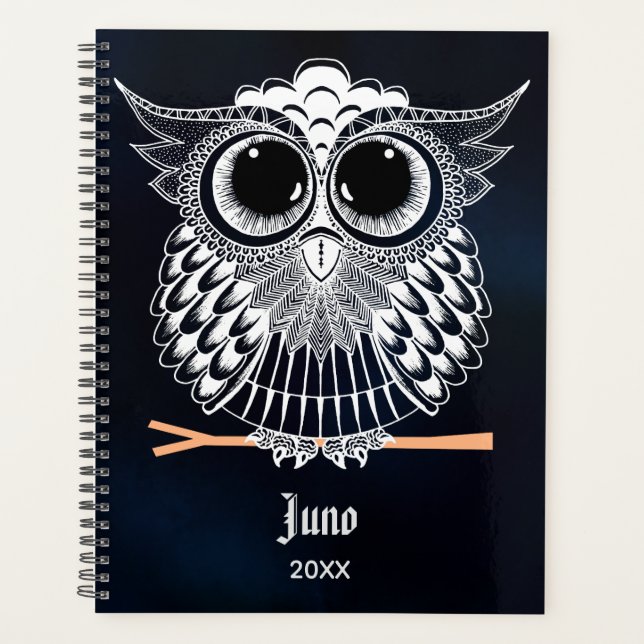 Agenda Trama de Hechuza Inteligente Mandala Doodle Henna (Anverso)