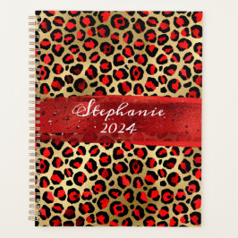 Agenda Trazo de pincel leopardo de papel de aluminio rojo