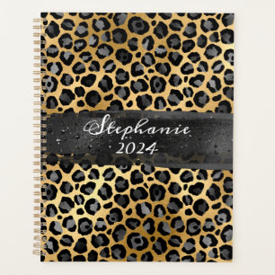Agenda Trazos de pincel de leopardo de hoja dorada y gris