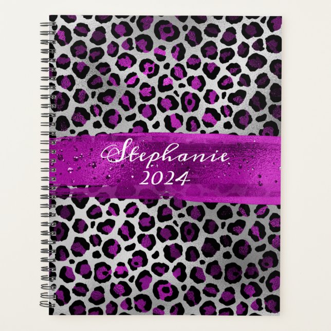 Agenda Trazos de pincel de leopardo de papel de aluminio  (Anverso)
