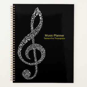 Agenda Treble Clef Music Notes Nombre completo Negro y bl