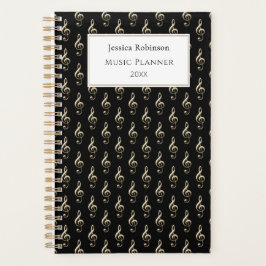 Agenda Treble Clef Music Patrón con temas elegantes negro