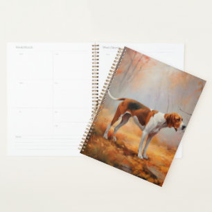 Agenda Treeing Walker Coonhound en Hojas de Otoño que Cae