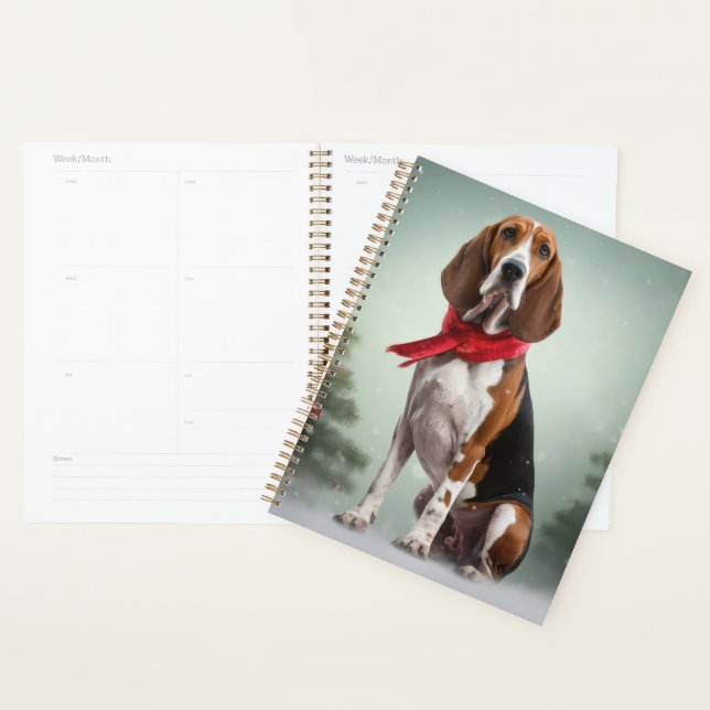 Agenda Treeing Walker Coonhound perro en la nieve Navidad (Demostración)