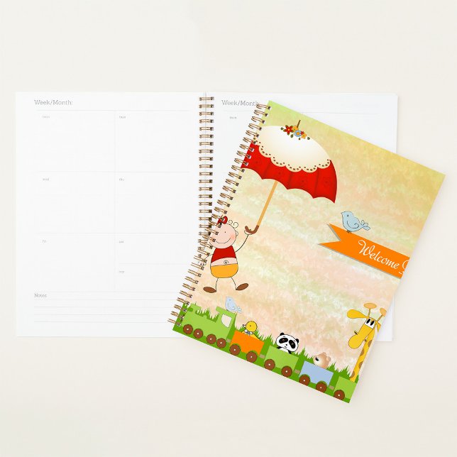 Agenda Tren de Baby Shower con animales y paraguas (Subido por el creador)