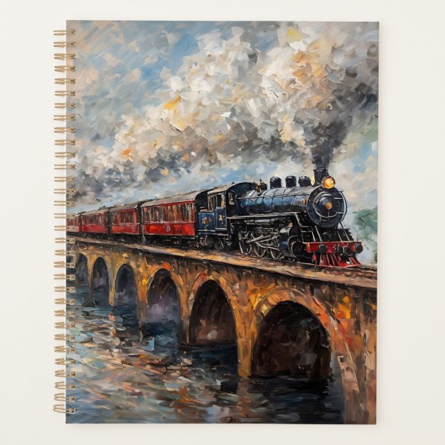 Agenda Tren de vapor en un puente - pintura al petróleo (Anverso)