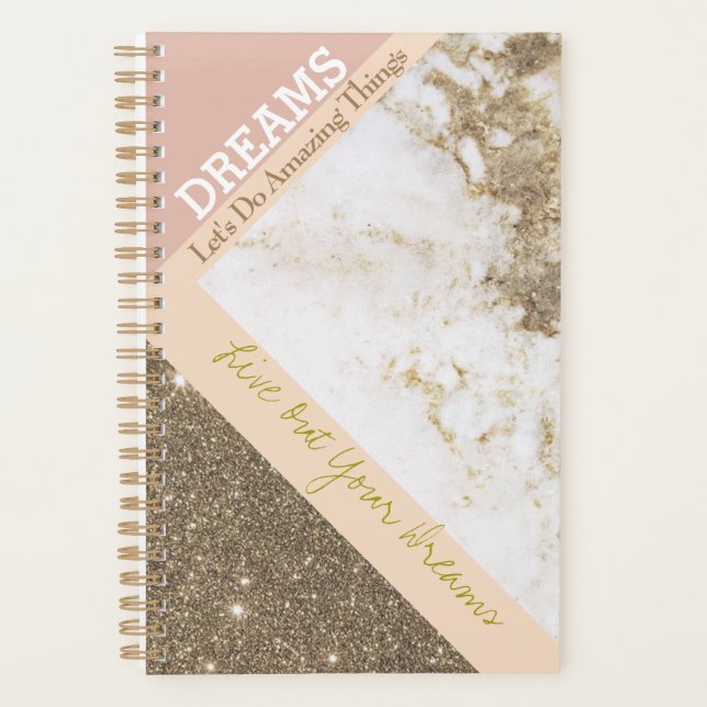 Agenda Trendy Rose Gold Pink Faux Marble Dreams (Anverso)
