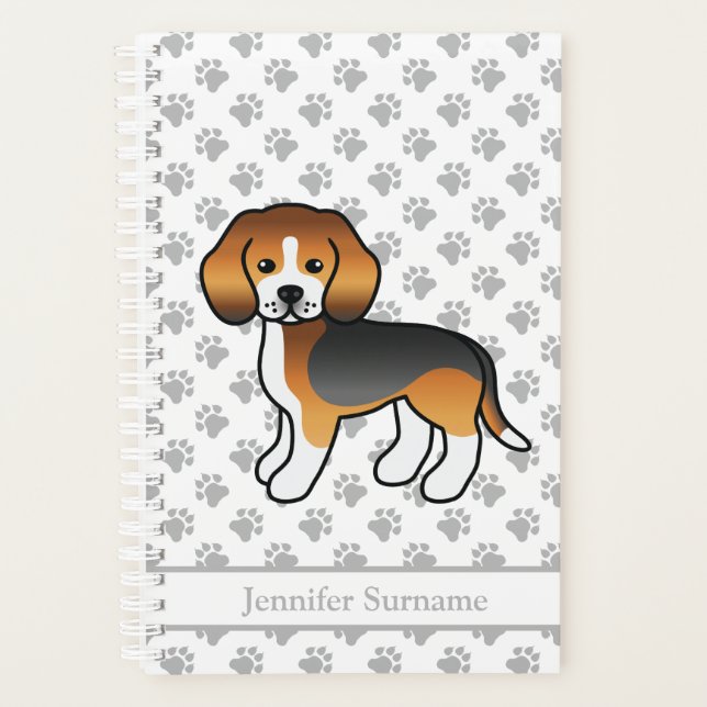 Agenda Tricolor Beagle Cute Cartog Perro y texto (Anverso)