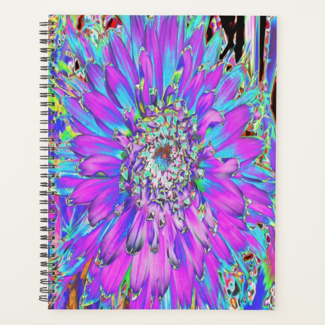 Agenda Trippy Resumen Aqua, Lime Green y Purple Dahlia (Anverso)
