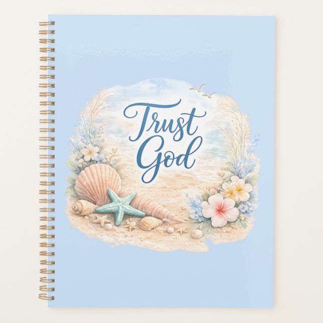 Agenda "Trust God" Coastal Beach Watercolor Christian (Anverso)