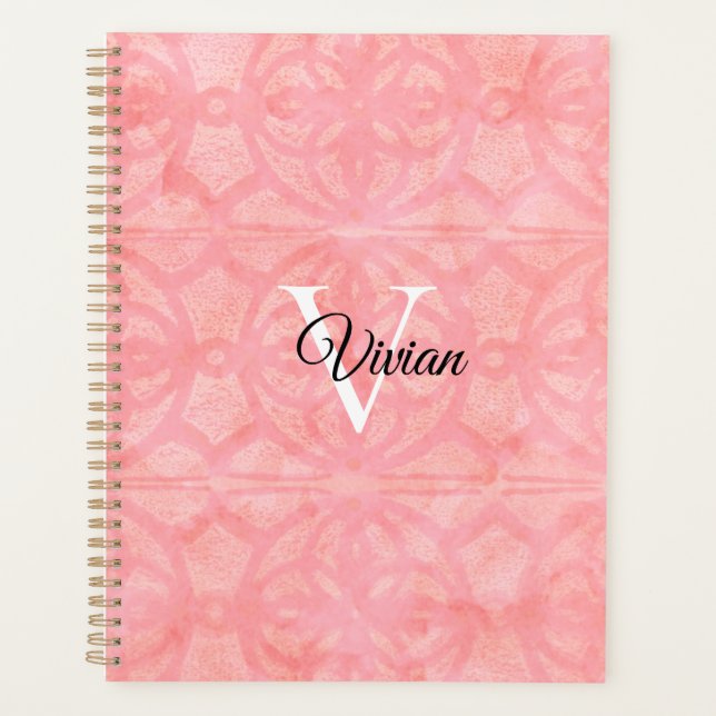 Agenda Tulip Pink Batik Elegant Monograma Nombre (Anverso)