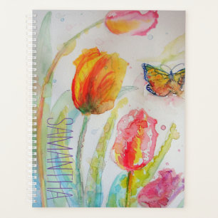 Agenda Tulipán Rosa Tulipanes Floral Acuarela Nombre de M