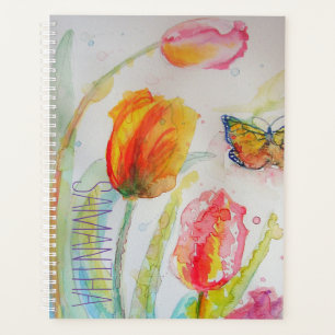 Agenda Tulipán Rosa Tulipanes Floral Acuarela Nombre de M