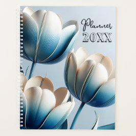 Agenda Tulipanes azules y blancos elegantes