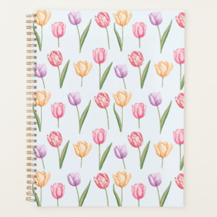 Agenda Tulipanes Florales Patrón de Acuarela Colorido