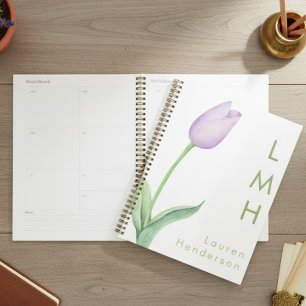 Agenda Tulipanograma de color de agua de lavanda minimali