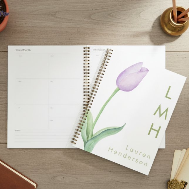 Agenda Tulipanograma de color de agua de lavanda minimali (Subido por el creador)