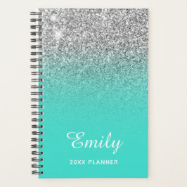 Agenda Turquesa Plata Brillo Ombre Personalizado