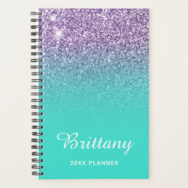 Agenda Turquesa Purpura Claro Glitter Ombre Personalizado