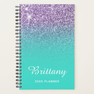 Agenda Turquesa Purpura Claro Glitter Ombre Personalizado