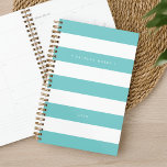 Agenda Turquesa y franja blanca personalizadas<br><div class="desc">El planner personalizado de la moda incluye rayas blancas y turquesa de huevo de robin con su nombre o monograma con elegantes letras blancas. Personalice con el año a lo largo de la parte inferior.</div>