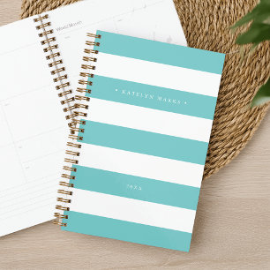 Agenda Turquesa y franja blanca personalizadas