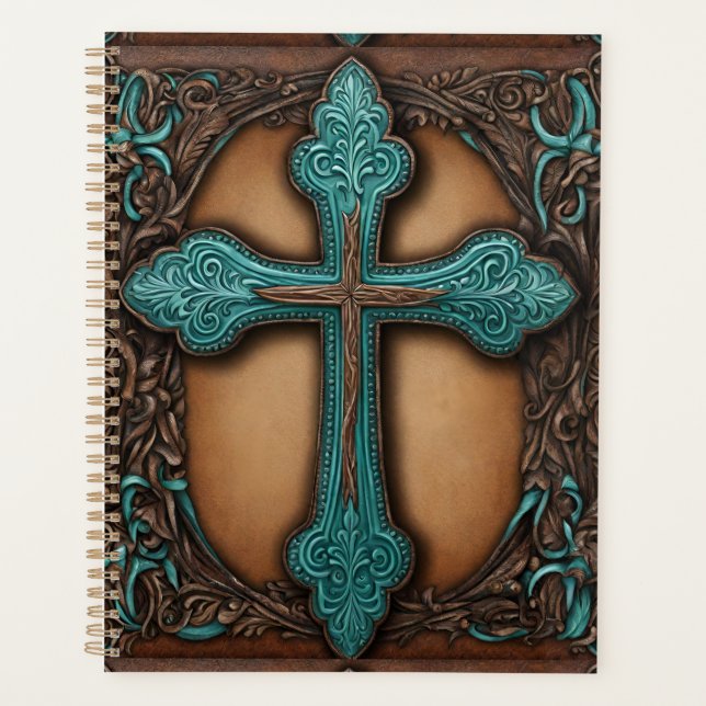 Agenda Turquoise Brown Religiosa Cruz del País Occidental (Anverso)
